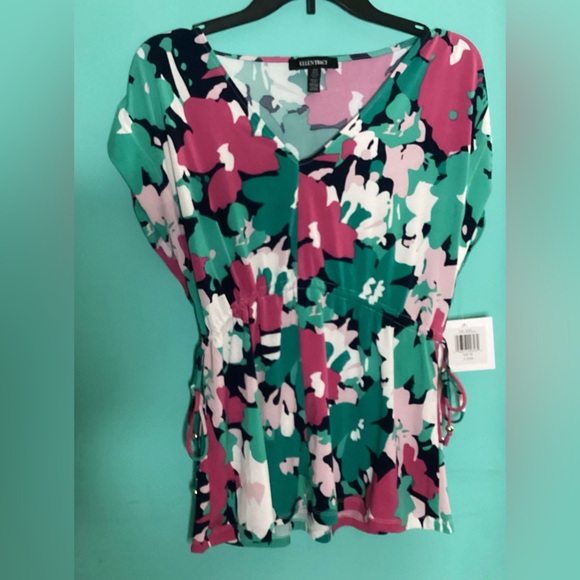 Ellen Tracy Floral Drawstring Top Size Medium NWT - Picture 3 of 11